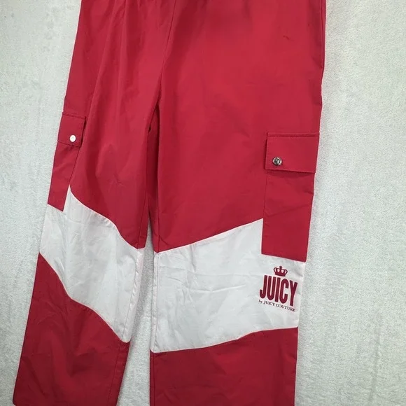 Juicy Couture Pants Womens Large Red White Cargo Elastic Waist‎ Track Polyester - Picture 4 of 11